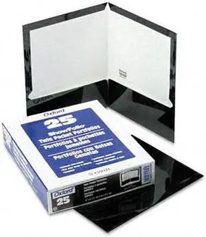Oxford 51706 High Gloss Laminated Paperboard Folder, 100-Sheet Capacity, Black, 25/Box