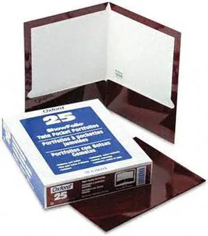 Oxford 51718 High Gloss Laminated Folder, 100-Sheet Capacity, Crimson, 25/Box