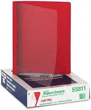 Oxford 55811 Clear Front Report Cover, Tang Clip, Letter, 1/2" Capacity, Red, 25/Box