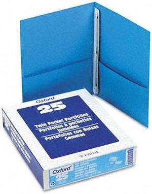 Oxford 57701 Paper Twin-Pocket Portfolio, Tang Fasteners, Letter, 1/2" Capacity, Blue, 25/Box
