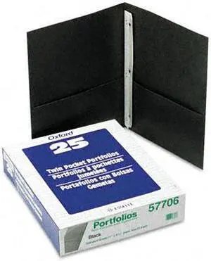 Oxford 57706 Paper Twin-Pocket Portfolio, Tang Clips, Letter, 1/2" Capacity, Black, 25/Box