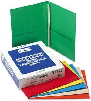Oxford 57713 Paper Twin-Pocket Portfolio, Tang Clip, Letter, 1/2" Capacity, Assorted, 25/Box