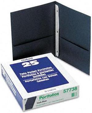 Oxford 57738 Twin-Pocket Portfolio, Tang Fasteners, Letter, 1/2" Capacity, Blue, 25/Box