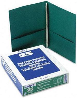 Oxford 57756 Paper Twin-Pocket Portfolio, Tang Clip, Letter, 1/2" Capacity, Green, 25/Box