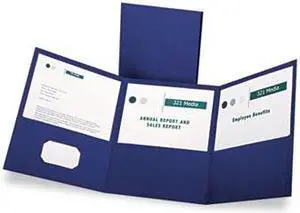 Oxford 59802 Tri-Fold Folder w/3 Pockets, Holds 150 Letter-Size Sheets, Blue