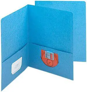 Smead 87852 Two-Pocket Portfolio, Embossed Leather Grain Heavy Paper, Blue, 25/Box