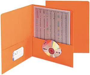 Smead 87858 Two-Pocket Portfolio, Embossed Leather Grain Paper, Orange, 25/Box