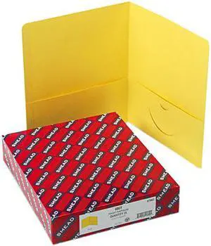 Smead 87862 Two-Pocket Portfolio, Embossed Leather Grain Paper, Yellow, 25/Box