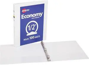 Avery 05706BD Economy View Binder, 0.50" Round Rings, 100-Sheet Capacity, White (Pack of 4)