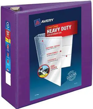 Avery 79813 Heavy-Duty View Binder with DuraHinge and Locking One Touch EZD Rings, 3 Rings, 4" Capacity, Purple