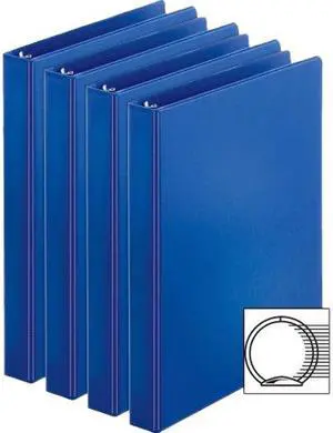 Business Source 09975BD Basic Round Ring Binder, Letter Size 225-Sheet Capacity, 3 Round Ring Fastener Dark Blue, 4 / Bundle
