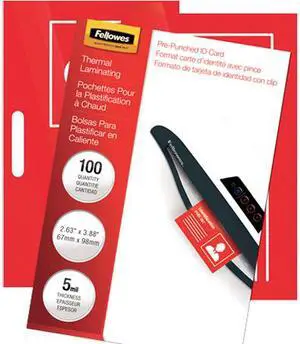 52016 Fellowes Glossy Pouches - ID Tag punched, 5 mil, 100 pack
