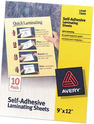 73603 Avery Clear Self-Adhesive Laminating Sheets, 3 mil, 9 x 12, 10/Pack