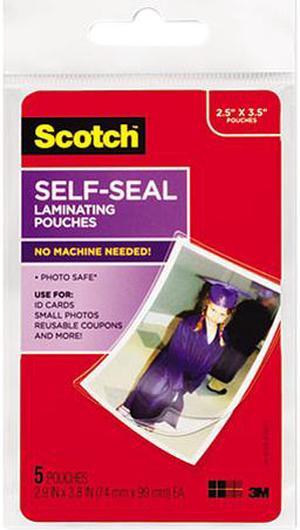 3M Self-Sealing Laminating Pouches, Glossy, 2 15/16 x 3 15/16, Wallet Size, 5/Pack