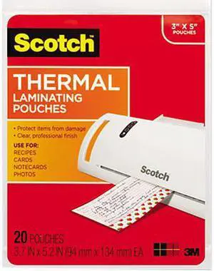 TP5902-20 Scotch Index card size thermal laminating pouches, 5 mil, 5 3/8 x 3 3/4, 20/pack