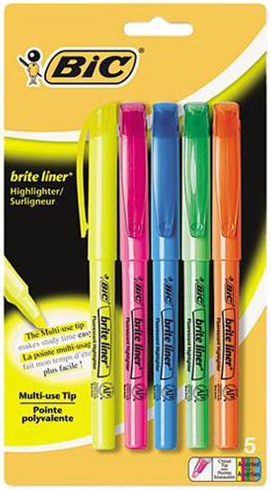 BIC BLP51W-ASST Brite Liner Highlighter, Chisel Tip, Fluorescent, 5 per Set