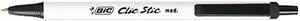 BIC Clic Stic Retractable Ballpoint Pens - Medium Pen Point - Black - White Barrel - 12 / Dozen  BICCSM11BK