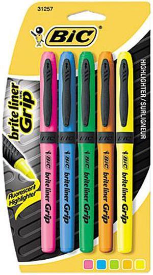 BIC GBLP51-ASST Brite Liner Grip Highlighter, Chisel Tip, Fluorescent Colors, 5/Set