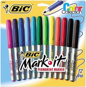 BIC GPMAP12-ASST Mark-It Permanent Markers, Fine Point, Assorted, 12/Set