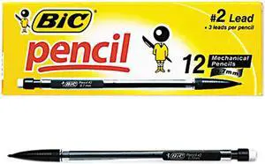 BIC MP11 Mechanical Pencil, HB #2, 0.70 mm, Clear Barrel, Refillable, Dozen