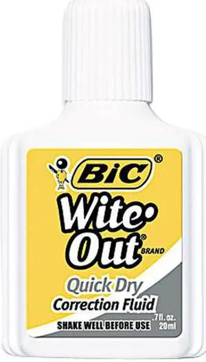 BIC WOFQD12WE Wite-Out Quick Dry Correction Fluid, 20 ml Bottle, White, 12/Pack