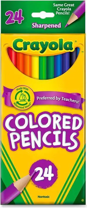 Crayola 68-4024 Long Barrel Colored Woodcase Pencils, 3.3 mm, 24 Assorted Colors/Set