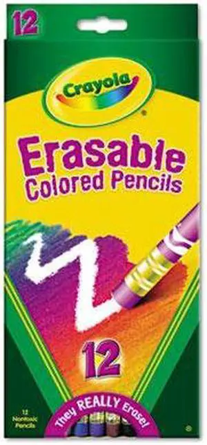 Crayola 68-4412 Erasable Colored Woodcase Pencils, 3.3 mm, 12 Assorted Colors/Set