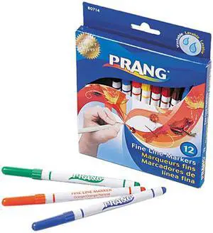 Dixon 80714 Prang Washable Markers, Fine Point, 12 Assorted Colors, 12/Set