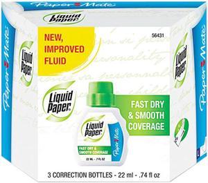 Paper Mate Liquid Paper 5643115 Fast Dry Correction Fluid, 22 ml Bottle, White, 3/Pack