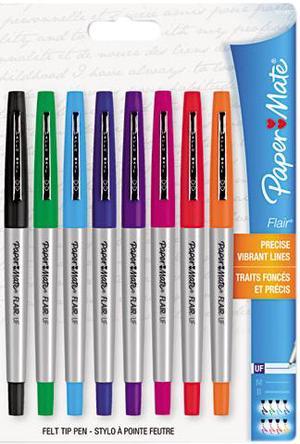 Paper Mate 62145 Flair Porous Point Stick FreeFlowing Liquid Pen Assorted Ink Ultra Fine 8Pk