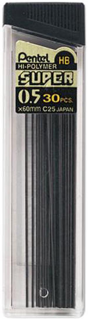 Pentel C25-HB Super Hi-Polymer Lead Refills, 0.5mm, HB, Black, 30 Leads/Tube