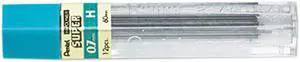 Pentel 50-H Super Hi-Polymer Lead Refills, 0.7mm, H, Black, 12/Pack