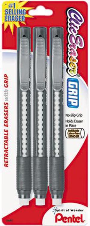 Pentel ZE21BP3-K6 Clic Eraser Pencil-Style Grip Eraser, Assorted, 3/Pack