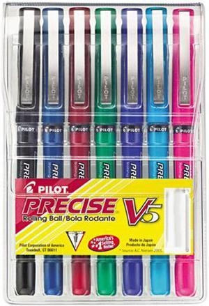 Pilot 26015 Precise V5 Roller Ball Stick Pen, Needle Pt, Asst Inks, 0.5mm Extra Fine, 7/pack