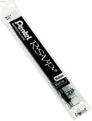 Pentel BKL10-A Refill for R.S.V.P. Ballpoint, Razzle-Dazzle, Moonz, Cubix, Med, BLK Ink, 2/Pack