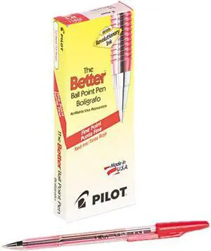 Pilot 37011 Better Ballpoint Stick Pen, Red Ink, Fine, Dozen