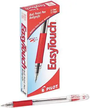 Pilot 32012 EasyTouch Ballpoint Stick Pen, Red Ink, Medium, Dozen