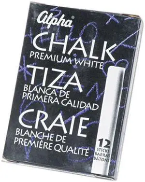 Quartet 314005 Alpha Nontoxic Low Dust Chalk, White, 12 Sticks/Pack
