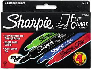 Sharpie 22474 Flip Chart Markers, Bullet Tip, Four Colors, 4/Set