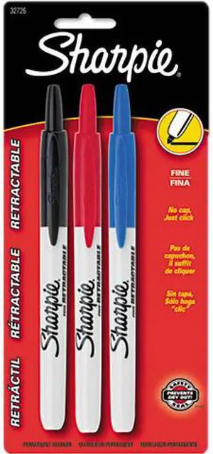 Sharpie 32726PP Retractable Permanent Markers, Fine Point, Assorted, 3/Set