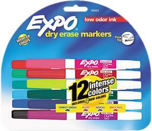 EXPO 86603 Low Odor Dry Erase Markers, Fine Point, Assorted, 12/Set