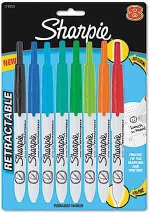Sharpie 1742025 Retractable Ultra Fine Tip Permanent Marker, Assorted Colors, 8/Set