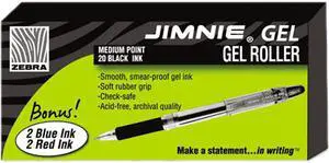 Zebra 14410 Jimnie Roller Ball Stick Gel Pen, Black Ink, Medium, 24 per Pack