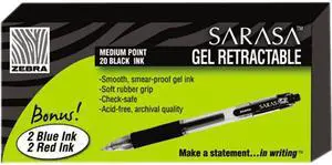 Zebra 14680 Sarasa Roller Ball Retractable Gel Pen, Black Ink, Medium, 24 per Pack