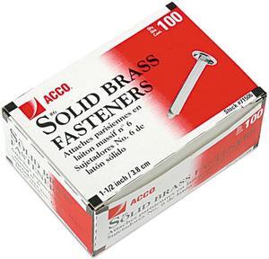 ACCO ACC71506 Brass Prong Paper File Fasteners, 1 1/2" Length, 100/Box