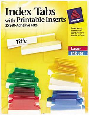 Avery 16219 SelfAdhesive Tabs with White Printable Inserts 1 Inch Assorted Tab 25Pack