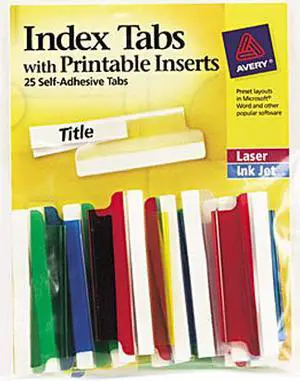 Avery 16239 Self-Adhesive Tabs with White Printable Inserts, Two Inch, Assorted Tab, 25/Pack