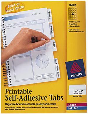 Avery 16282 Printable Repositionable Plastic Tabs, 1 3/4 Inch, White, 80/Pack