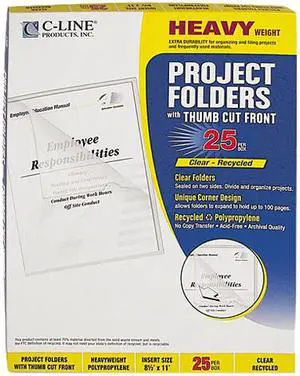 C-line 62127 Project Folders, Jacket, Letter, Poly, Clear, 25/Box