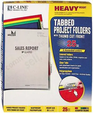 C-line 62130 Project Folders, Jacket, Letter, Poly, Assorted Colors, 25/Box